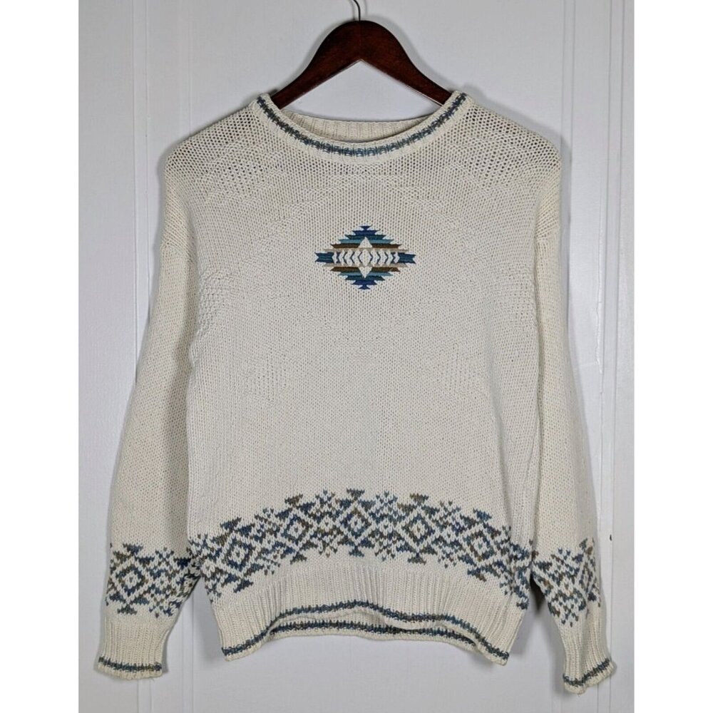 Vintage Cotton Harbor Sweater Women’s Small Petite Southwest Aztec VTG 90s USA